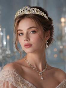 KOVLYNE 1Pc Gold Filigree Rhinestone Bridal Tiara - Curved Crystal Half Crown Headband, Styling Supplies For Wedding, Prom & Formal Party ﻿ - Multicolor - View 18