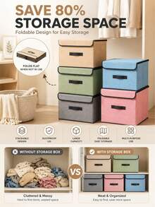 1/2pcs Foldable Fabric Storage Box With Lid Dust-Proof Storage Bin Large Capacity Clothes Organizer Box Stackable Wardrobe Organizer Box Seasonal Clothes Underwear Socks Toys Miscellaneous Items Sorting Storage Box Bedroom Wardrobe Dormitory Home Storage Basket. One Foldable Stackable Large Capacity Bedroom Kitchen Toy Storage Basket - Multicolor - View 3