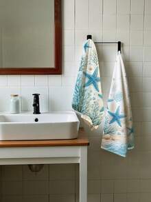2 buah Handuk Motif Bintang Laut - Bahan Poliester Sangat Lembut & Tahan Lama, Cocok untuk Dapur, Kamar Mandi, dan Pantai - Hadiah Dekorasi Bahari yang Sempurna untuk Pecinta Laut - MultiWarna - View 4
