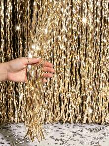 1pc Light Gold Laser Wave Fringe Curtain, Light Gold Shiny Wave Rain Curtain, Birthday Party Backdrop Decoration, Gold Party Supplies, Gold Party Backdrop, Shiny Backdrop, Wedding Decoration, Graduation Party Backdrop, Baby Shower Decoration, Party Room Wall Decoration, Party Backdrop Decoration, Back To School Season, Photo Booth Props, Birthday Decoration, Birthday Gift - Light Gold - View 2