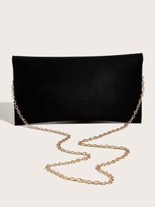 1PC Fashionable Small Hardware Velvet Oil Edge Flap Envelope Clutch Bag For Women - Black - View 5