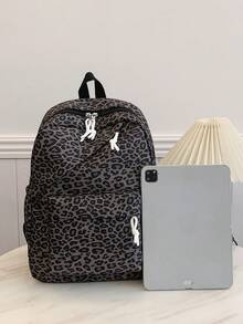 1pc Large Capacity Nylon Student Backpack, Minimalist Leopard Print College Girls Backpack, Girls Nylon Backpack, Girls Travel Backpack - Multicolor - View 2