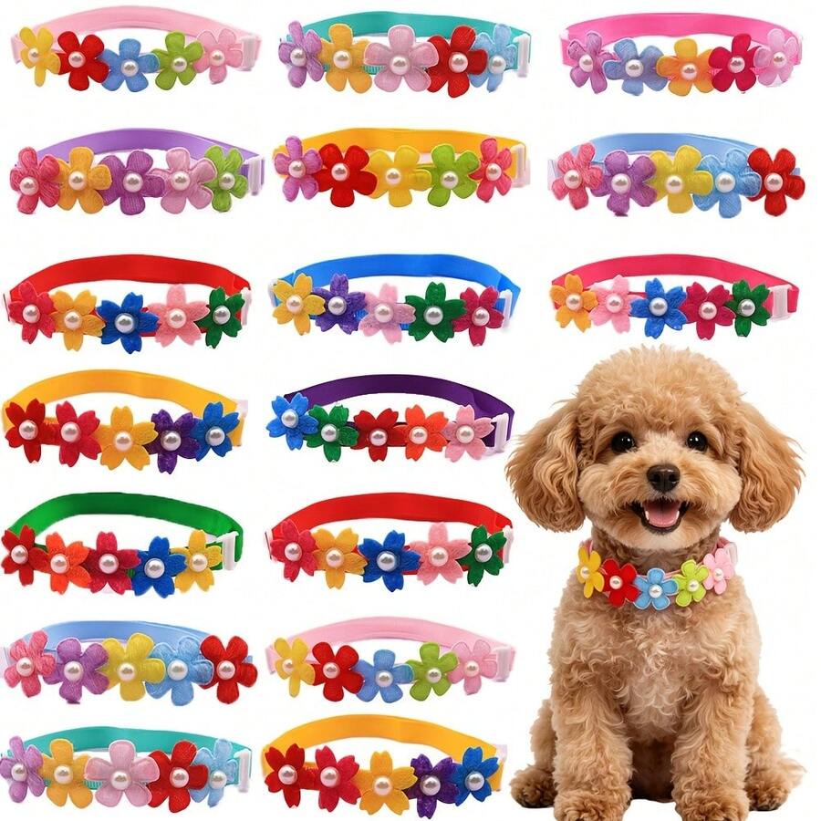 5/12pcs Dog Bow Ties, Random Pattern Adjustable Dog Collar, Cute Pet Grooming Accessories, Cat And Dog Universal Grooming Bows - Multicolor - View 1