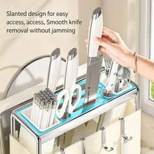 Knife Block And Holder Set: A Spacious, Multi-Functional Design That Includes A Cutting Board Rack, A Pot Lid Rack, A Kitchen Knife Holder, And A Kitchen Utensil Rack. Ideal For Kitchen Countertop Storage, This Set Comes With 4 Hooks And 1 Dish Towel - Apricot - View 5