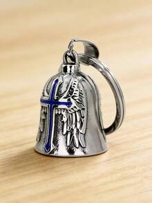 1pc Street Bell Oil Drop Cross Pendant, Vintage Men's Motorcycle Style Angel Wings Keychain, Valentine's Day Father's Day Gift - Multicolor - View 5