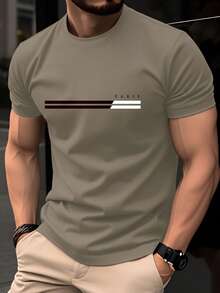 Men's 100% Cotton T-Shirt, Slim Fit, Short Sleeves, Crew Neck, Parisian Letter Stripe Print, Suitable For Casual Summer Wear, Breathable French Style Top. - White - View 9
