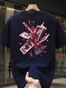Camiseta de Algodón Puro de Alta Calidad, Estampado de Marca Moderna, Manga Corta, Talla Grande, Versátil y Casual para Hombres, Nueva Colección de Verano - Negro - Ver 1
