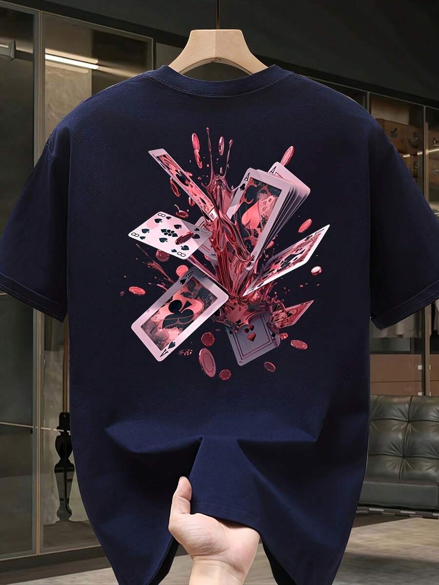 Camiseta de Algodón Puro de Alta Calidad, Estampado de Marca Moderna, Manga Corta, Talla Grande, Versátil y Casual para Hombres, Nueva Colección de Verano - Negro - Ver 1