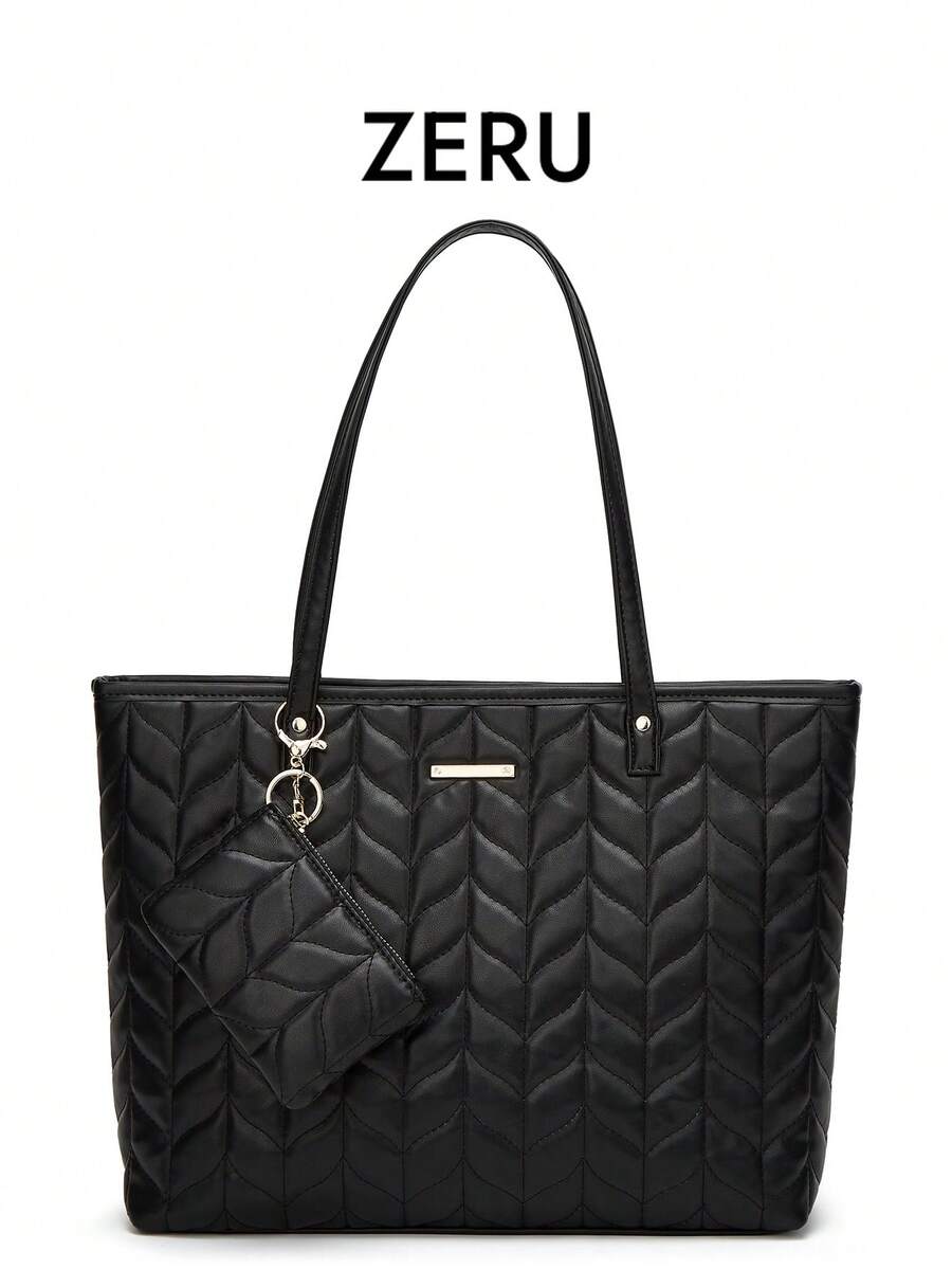 New Fashion Women's Handbag Tote Bag And Clutch Bag 2pcs/Set Shoulder Bag Large Capacity - Black - View 1