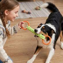 Dog Tug-Of-War Double Ring Rope Knot, Handmade Woven Durable And Bite-Resistant, Teething Toy For Small To Medium Dogs, Interactive Training And Boredom Relief Tool - Multicolor - View 3