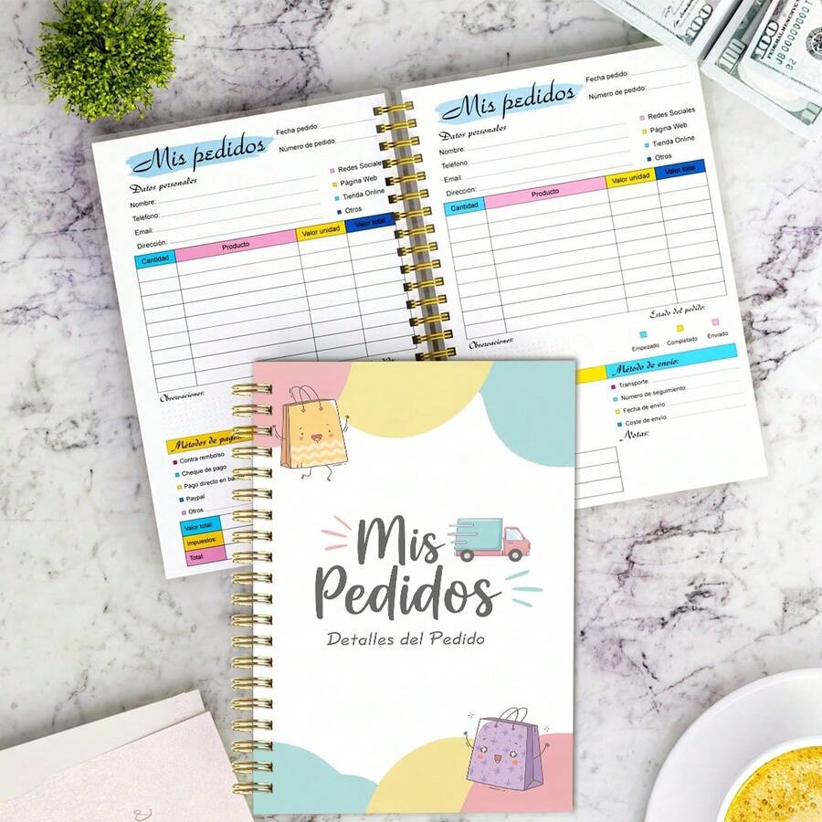 1pc A5 Size Fun Spiral Coil Notebook, Suitable For Order Management, Shopping List, Delivery Records, Portable Notepad, Inventory Tracking, Business Organizer (Spanish Version) School Supplies - Multicolor - View 1