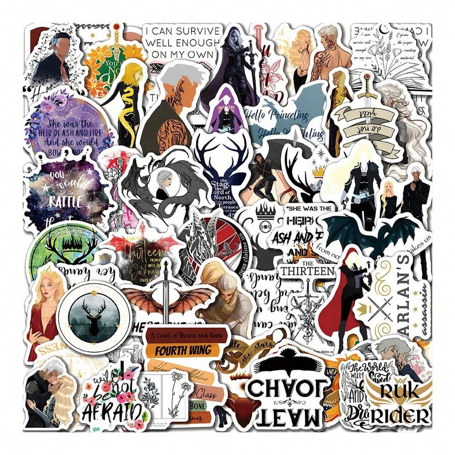 50 piezas Juego de pegatinas estéticas "Trono de Cristal", pegatinas de vinilo impermeables para decoración de Halloween, adecuadas para botellas de agua, portátiles, teléfonos, patinetas, diarios, coches, regalo de vuelta a la escuela para niños, adolescentes y adultos, útiles escolares - Multicolor - Ver 1