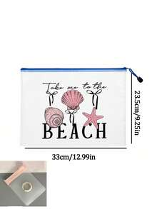 PVC 化妝包，多色防水時尚網格海灘包，印有「BEACH」海星圖案化妝包，海灘主題。大容量透明化妝包，尼龍拉鍊盥洗包，輕巧，可存放防曬霜、零食、比基尼和海灘必需品。春/夏收納，適用於游泳、度假、返校、宿舍日常使用 - 彩色 - 查看 10
