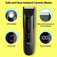 Conduroma Portable Men's Intimate Hair Trimmer - Electric Grooming Trimmer With Ceramic Blade For Pubic And Body Hair, Waterproof Cordless Shaver With LED Light, Travel Lock, Battery Indicator And USB Charging - A - View 11