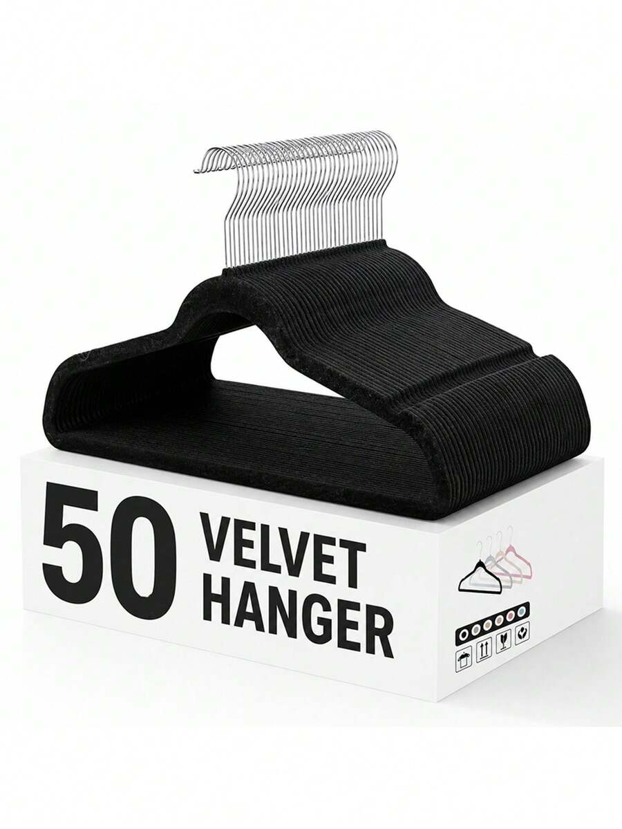 10/20/50 Pack Premium Velvet Hangers, Non-Slip Clothes Hangers With Swivel Metal Hooks, Space Saving Closet Organizer For Shirts, Dresses, Pants, Black