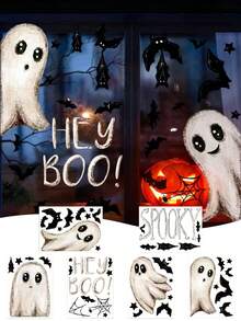 Halloween Ghost & Bat Window Stickers, PVC Static Cling Window Decals, Cute Ghost Decorative Stickers, Halloween Holiday Stickers, Home Decor Stickers - Multicolor - View 1