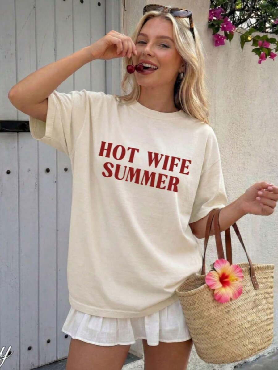 Soft 100% Cotton Summer T-Shirt For Wife - Funny Newlywed T-Shirt | Bachelorette Party T-Shirt | Honeymoon Top | Bride Era2026 - Co T-Shirts - 杏色 - 查看 1