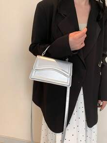 Mini Fashion Handbag For Women, Spring/Summer New Solid Color Hand-Carry Flap Multi-Use Crossbody Small Square Bag, Solid Color Embossed Casual Shoulder Crossbody Commuter Bag - Silver - View 3