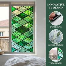 1/5pcs Green Diamond-Patterned Frosted Window Film, Electrostatic Adsorption Black Background Privacy Film, Full Blackout And UV Protection, Suitable For Bathrooms, Offices, And Home Decor. - Multicolor - View 5