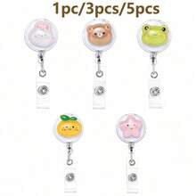 1 pieza/3 piezas/5 piezas Portacredencial retráctil con clip para tarjeta de identificación con diseños de rana, conejo y oso - Multicolor - Ver 11