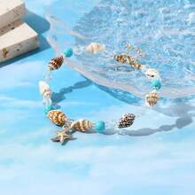 Women's Starfish Shell Anklets, Bohemian Ankle Bracelet, Rice Bead Leg Bracelet, Handmade Foot Chain, Bohemian Jewelry, Sandals, Gift - AK24Y0018-1 - View 1