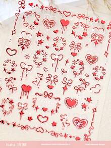 1pc Ins Viral Sweetheart Nail Art Stickers, Gold Foil Bow Embossed Rose Knot Heart Silver Foil Red Heart Nail Decals, Waterproof Easy Peel Non-Damaging No-Bake DIY Nail Stickers Beginner Friendly Nail Decoration - Multicolor - View 4