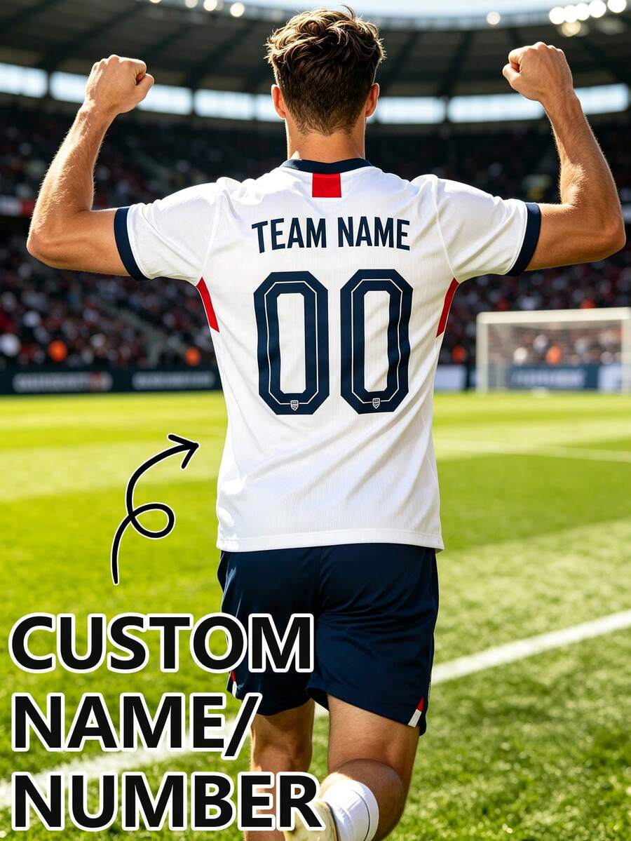 Customized World Cup England Football Jersey Men's Personalized Team Name Number Football T-Shirt Thin Breathable DIY Fan Gear - Multicolor - View 1