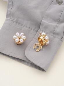 1/2/5pcs Elegant Floral Faux Pearl Clip Buckle, No-Sew Rhinestone Button, Gold/Silver Anti-Exposure Fixing Buckle, Suitable For Shirts, Dresses, Shawls - 1/2/5 Pieces - View 7