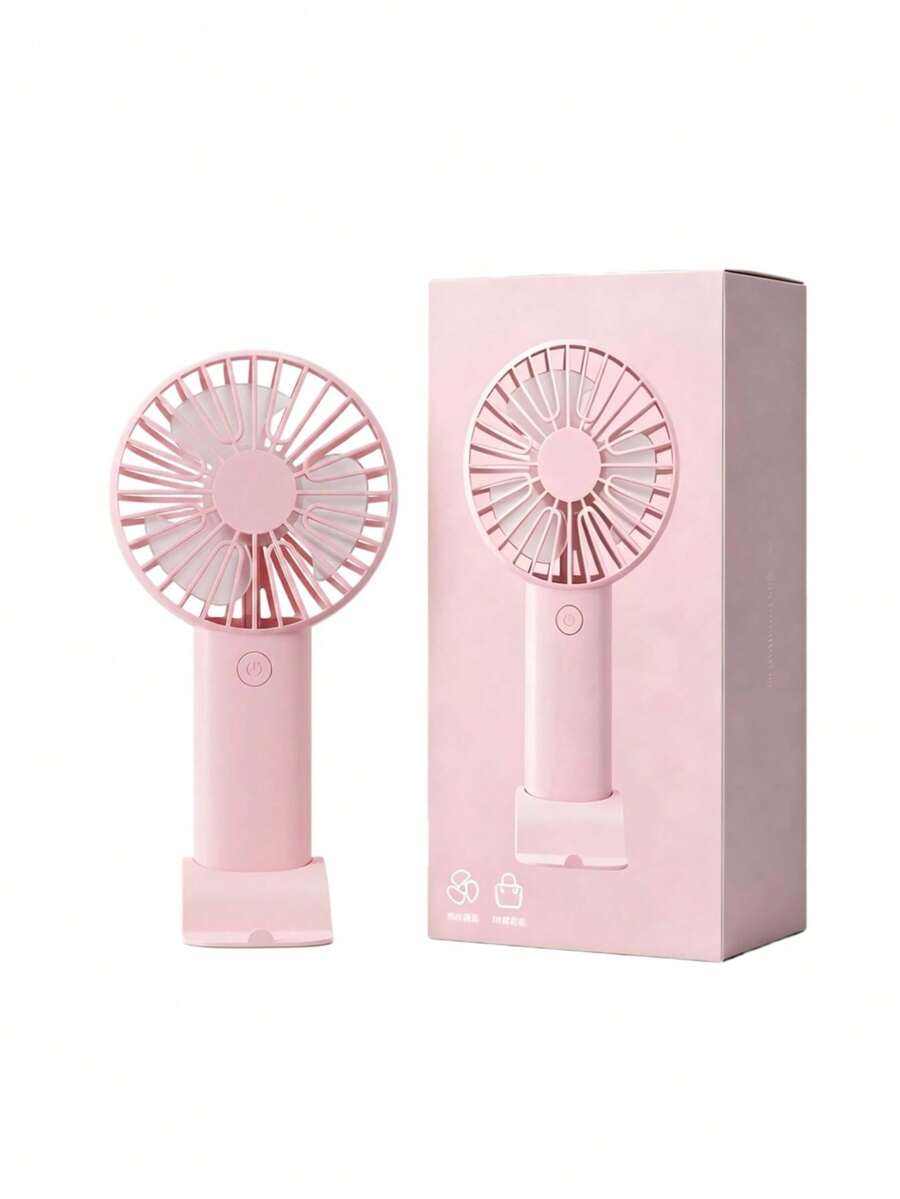 1件/套 手持式USB風扇，可攜式充電風扇，3段風速模式，300mAh電池，2W輸出功率，附底座可當手機/平板支架使用，適合戶外活動、海灘、辦公室、學校與居家，女孩與嬰兒適用涼感風扇