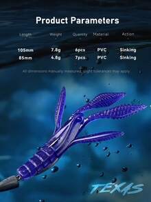 KINGDOM IRON FIST Texas Craw Soft Bait PVC Sinking Shrimp Lure 85/105mm 4.8/7.8g Cuttable Segmented Body Garlic Scent Realistic Swimming Claws For Bass Freshwater Saltwater Fishing - Multicolor - View 2