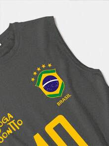 YUNTUO Men's American Street Style Brazilian Football Inspired Printed Breathable Casual Sleeveless Tank Top, Versatile Streetwear, Youthful Minimalist Campus Retro Textured Elegant Personalized Sports - Dark Grey - View 6