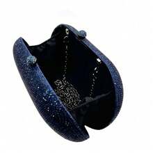 Bolso de mano tipo clutch ovalado de lujo con cristales azules, bolso de noche brillante con cristales para boda, y baile de graduación - Oro rosa - Ver 10
