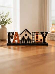 1pc Autumn Wooden Desktop Decor Sign, Pumpkin Silhouette FAMILY Letter Block Decoration, Thanksgiving Farmhouse Style Tiered Tray Decor, Harvest Wooden Hanging Sign, Suitable For Kitchen, Fireplace Mantel And Living Room, Home Decor, Autumn Decoration - B - View 9