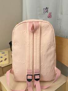 1pc Large Capacity Casual Backpack, Solid Color Embossed Bow Pattern Girls Backpack, Multi-Pocket Zipper School Day Bag, Suitable For Teens/Girls/Students/Graduates, Fashion Accessory For Back To School, Daily Classes, Weekend Outings, Short Trips And Outdoor Leisure Activities - Multicolor - View 11