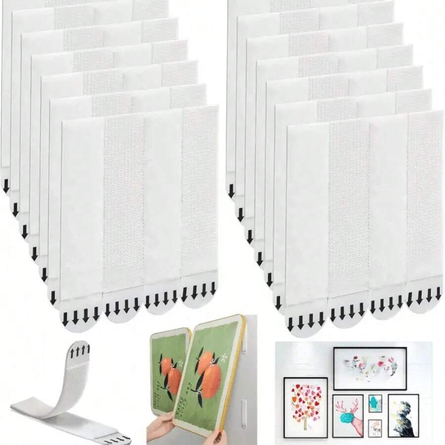4/8/20pcs No-Drill Hanging Strips - Double-Sided Removable Wall Hooks, Suitable For Picture Frames, Photo Frames, And Artworks, Waterproof Adhesive Installation Labels