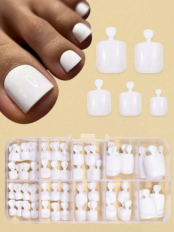 240/120/5pcs White Solid Color Short Press-On Toenails, Full Cover Thin Natural Color Fake Toenail Tips, Suitable For Graduation Season, Back To School, Valentine's Day, Easter, Birthday, Party Gifts, Outdoor Garden Decor, Fan, Room Decor, Teacher Gifts, Wedding Decor, Holiday Accessories, Garden Furniture, Garden, DIY, Bedroom Decor, Kitchen Decor, Dorm Essentials, Storage Room, Travel Essentials, Bachelorette Party Supplies, Office Desk Accessories, Home Decor
