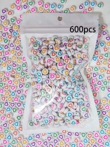100-1000顆壓克力心形珠子，白色底色配彩色心形圖案，適用於珠寶製作、DIY手工藝 - 白色彩愛心 - 查看 10
