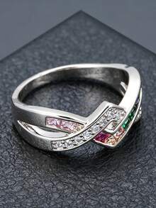 1pc Colorful Gemstone Intertwined Ring, Ins Style Design, Versatile Elegant Daily Accessory For Women - JZ20663 - View 3