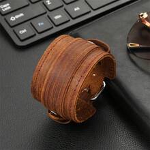 經典男士皮革手鍊 多款手工編織寬版手鍊復古飾品 - 皮革手鍊 - 查看 4