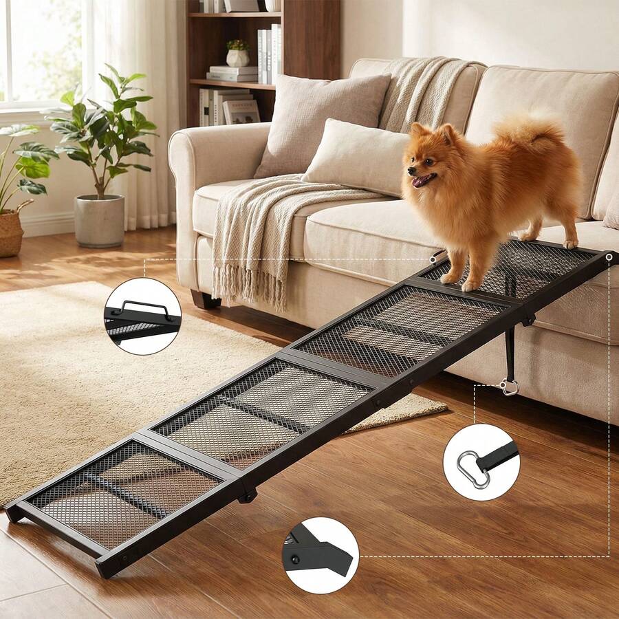 Folding Dog Ramp For Bed, 4-Fold Pet Ramp For Car SUV Couch, Extra Long Dog Ramp For Large Dogs Senior Pets, Non-Slip Walking Surface, Portable Design, Black - one-size - View 1