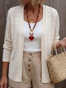 New Arrival Autumn Women's Apricot Knit Cardigan, Hollow Out Thin Cover Up. Perfect For Daily Wear, Trips, Vacations, Beaches And Seaside Bohemian Cas - Apricot - View 7