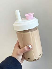 1pc Transparent Large Capacity Straw Cup, Heat-Resistant Portable Milk Tea Cup, PP Material, Suitable For Juice, Milk And Direct Drinking Water - Multicolor - View 4
