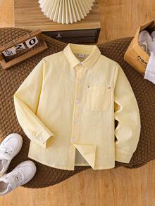 Boys' Long Sleeve Striped Shirt, Autumn - Yellow - View 1