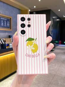 1pc Fashion Pure Android Lemon Stripe Pattern Pink Straight Edge Shockproof Anti-Drop Full Lens Coverage Protective Phone Case, Minimalist & Stylish, Suitable For Men & Women, Ideal For Fashionistas, Compatible With Samsung/// Y20/Y21/Y03/HONOR X8/X8B/X7A/X5/X9B/X9A - Pink - View 1
