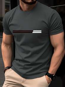 Men's 100% Cotton T-Shirt, Slim Fit, Short Sleeves, Crew Neck, Parisian Letter Stripe Print, Suitable For Casual Summer Wear, Breathable French Style Top. - White - View 10