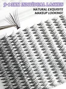 MAANGE 220入 卡通CC捲魚尾混款單簇假睫毛，長度9-16mm，濃密捲翹20D，DIY可自訂長度，自然柔軟睫毛接種套組，女性禮物 - 彩色 - 查看 7