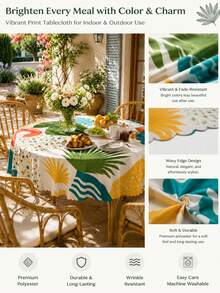1pc-Boho Tropical Palm Leaf Round Polyester Tablecloth, Colorful Summer Geometric Print Table Cover, Wrinkle Resistant Wavy Edge Tablecloth For Outdoor Patio, Garden, Poolside, Backyard BBQ, Kitchen Dining Home Decor - Multicolor - View 10
