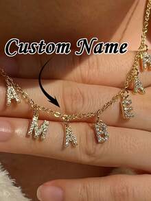 Customized Name Letter Necklace, Personalized CZ Letter Pendant, Women's Customized Name Necklace, Simple Gold-Plated Chain, Customizable Jewelry Gift, Unique Nameplate Gift For Girlfriend And Friends, Stainless Steel Jewelry, 2026 Graduation Gift For Daughter And Friends, Unique Graduation Gift For Her - Multicolor - View 1
