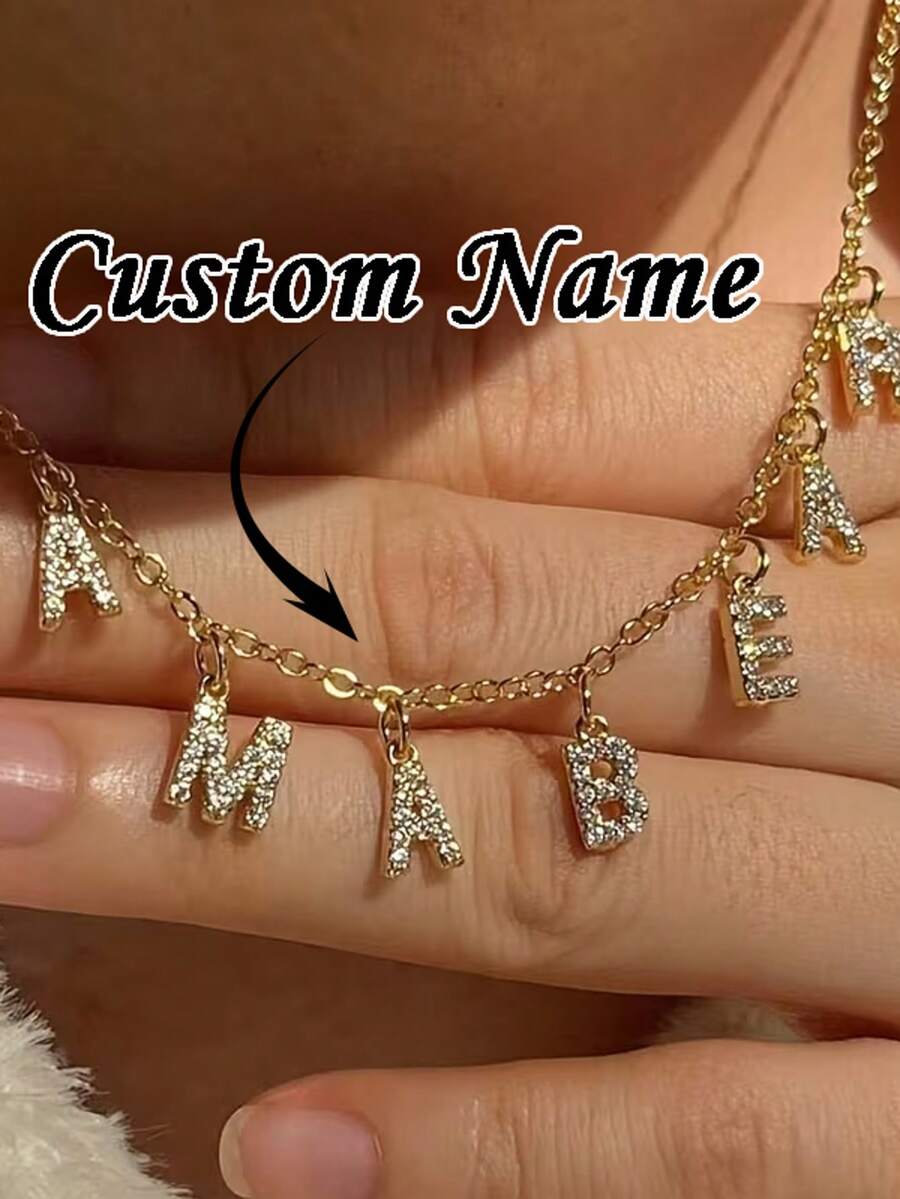 Customized Name Letter Necklace, Personalized CZ Letter Pendant, Women's Customized Name Necklace, Simple Gold-Plated Chain, Customizable Jewelry Gift, Unique Nameplate Gift For Girlfriend And Friends, Stainless Steel Jewelry, 2026 Graduation Gift For Daughter And Friends, Unique Graduation Gift For Her - Multicolor - View 1