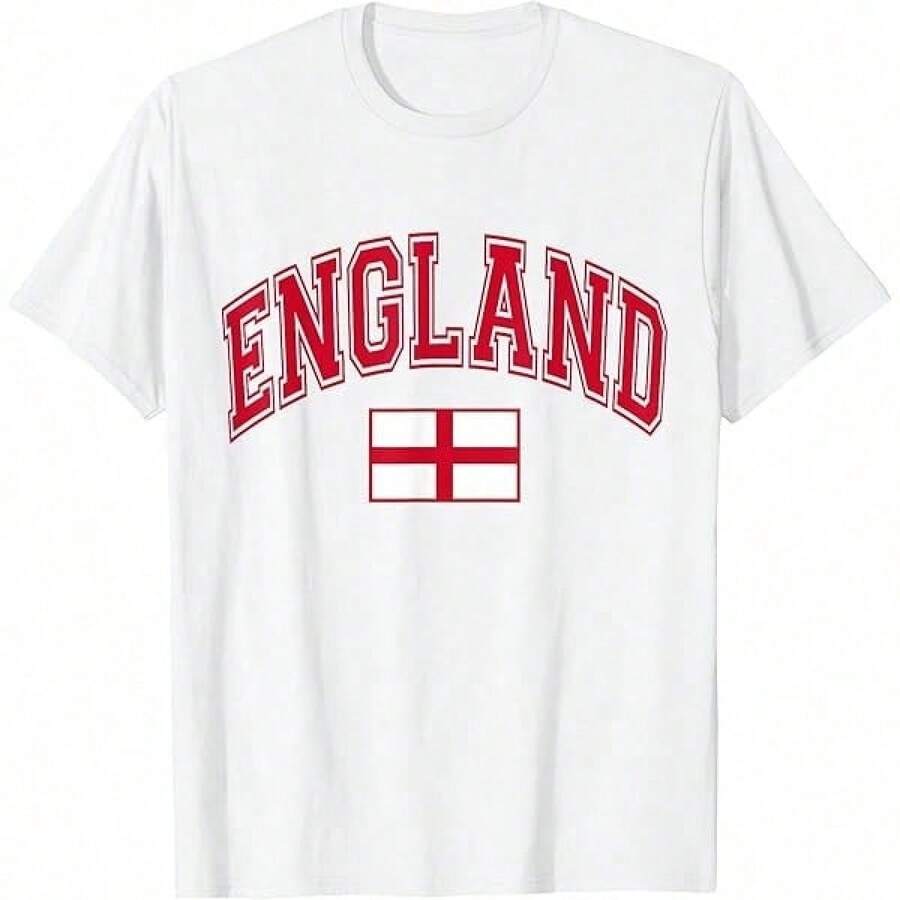 Camiseta de manga corta con estampado gráfico de moda para mujer, camisetas gráficas de algodón del equipo de Inglaterra para hombre y mujer, camiseta de Inglaterra, camisetas de verano, top - Blanco 1 - Ver 1
